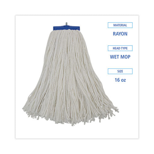 Image of Boardwalk® Cut-End Lie-Flat Wet Mop Head, Rayon, 16oz, White, 12/carton