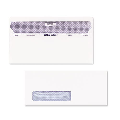 Image of Quality Park Reveal-N-Seal Security-Tint Envelope, Address Window, #10, Commercial Flap, Self-Adhesive Closure, 4.13 x 9.5, White, 500/Box