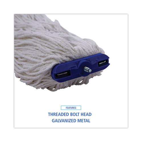 Image of Boardwalk® Cut-End Lie-Flat Wet Mop Head, Rayon, 16oz, White, 12/carton