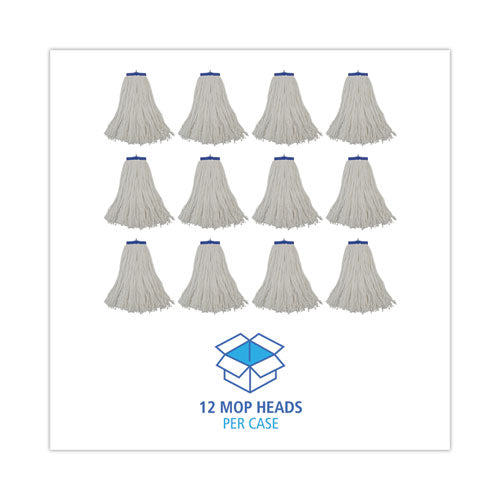 Image of Boardwalk® Cut-End Lie-Flat Wet Mop Head, Rayon, 16oz, White, 12/carton