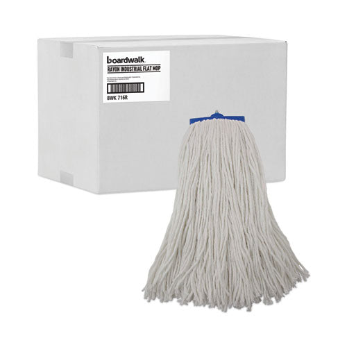 Image of Boardwalk® Cut-End Lie-Flat Wet Mop Head, Rayon, 16oz, White, 12/carton