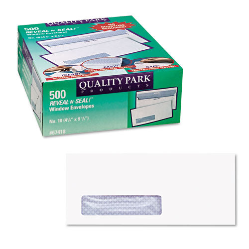 Image of Quality Park Reveal-N-Seal Security-Tint Envelope, Address Window, #10, Commercial Flap, Self-Adhesive Closure, 4.13 x 9.5, White, 500/Box
