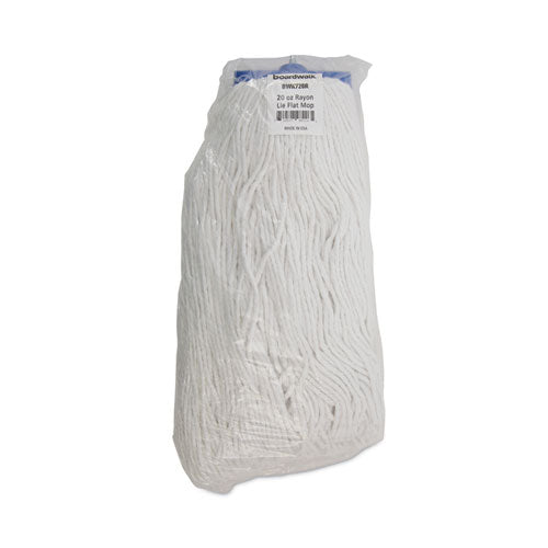 Image of Boardwalk® Mop Head, Economical Lie-Flat Head, Rayon Fiber, 20oz, White, 12/carton