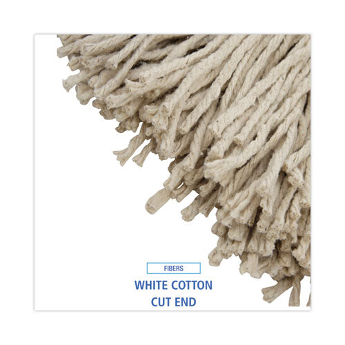 Image of Boardwalk® Cut-End Lie-Flat Wet Mop Head, Cotton, 24oz, White, 12/carton