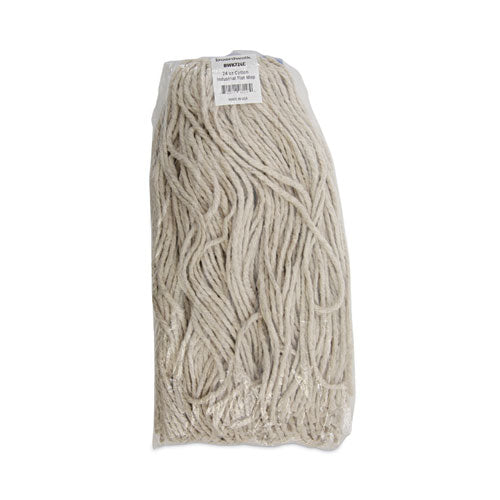 Image of Boardwalk® Cut-End Lie-Flat Wet Mop Head, Cotton, 24oz, White, 12/carton