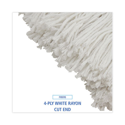 Image of Boardwalk® Cut-End Lie-Flat Wet Mop Head, Rayon, 24oz, White, 12/carton