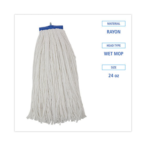 Image of Boardwalk® Cut-End Lie-Flat Wet Mop Head, Rayon, 24oz, White
