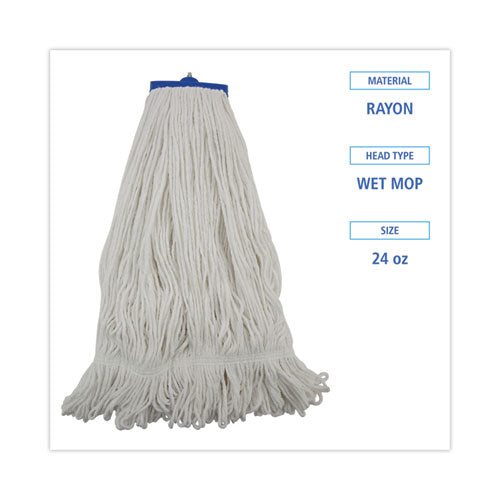 Image of Boardwalk® Mop Head, Lie-Flat Head, Rayon Fiber, 24oz, White, 12/carton