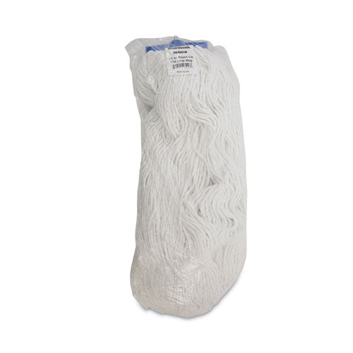 Image of Boardwalk® Mop Head, Lie-Flat Head, Rayon Fiber, 24oz, White, 12/carton
