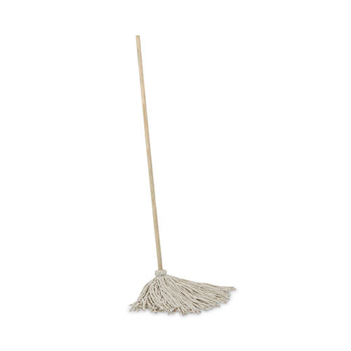Image of Boardwalk® Cotton Deck Mop, #24 White Cotton Head, 50" Wood Handle, 6/Carton