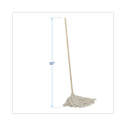 Image of Boardwalk® Cotton Deck Mop, #24 White Cotton Head, 50" Wood Handle, 6/Carton