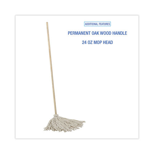 Image of Boardwalk® Cotton Deck Mop, #24 White Cotton Head, 50" Wood Handle, 6/Carton