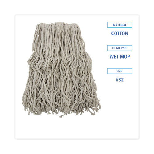 Image of Boardwalk® Cotton Mop Head, Cut-End, #32, White, 12/carton
