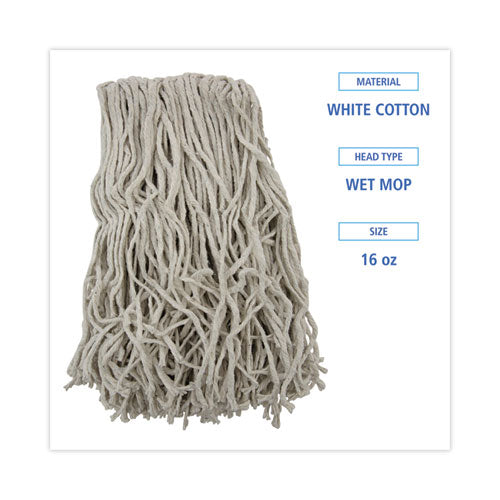 Image of Boardwalk® Banded Mop Head, Cotton, Cut-End, White, 16 Oz, 12/carton