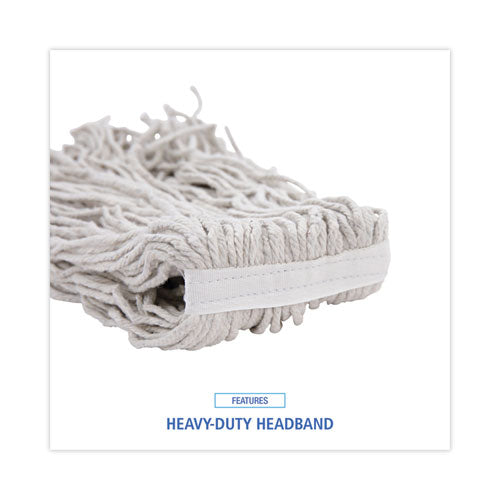Image of Boardwalk® Banded Mop Head, Cotton, Cut-End, White, 16 Oz, 12/carton