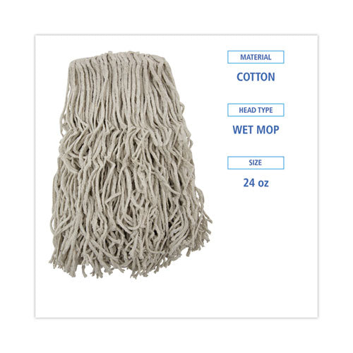 Image of Boardwalk® Banded Cotton Mop Heads, 24oz, White, 12/carton