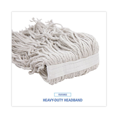 Image of Boardwalk® Banded Cotton Mop Heads, 24oz, White, 12/carton