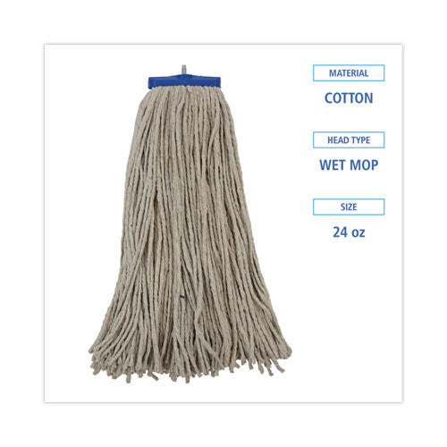 Image of Boardwalk® Mop Head, Lie-Flat Head, Cotton Fiber, 24 oz., White, 12/Carton
