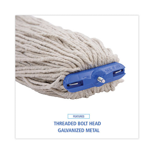 Image of Boardwalk® Mop Head, Lie-Flat Head, Cotton Fiber, 24 oz., White, 12/Carton