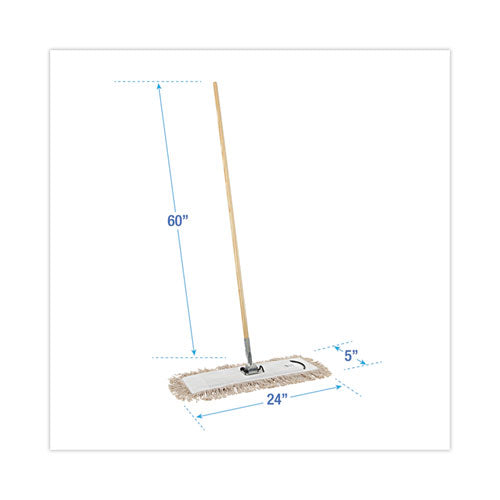 Image of Boardwalk® Cotton Dry Mopping Kit, 24 X 5 Natural Cotton Head, 60" Natural Wood Handle