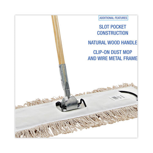 Image of Boardwalk® Cotton Dry Mopping Kit, 24 X 5 Natural Cotton Head, 60" Natural Wood Handle