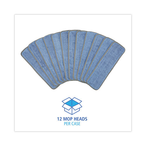 Image of Boardwalk® Microfiber Wet Mop Head, Blue, 18 x 5, Split Microfiber, Hook and Loop Back, Dozen