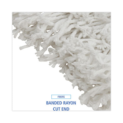 Image of Boardwalk® Banded Rayon Cut-End Mop Heads, #24, White, 1.25" Headband, 12/Carton