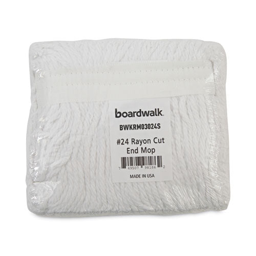 Image of Boardwalk® Banded Rayon Cut-End Mop Heads, #24, White, 1.25" Headband, 12/Carton