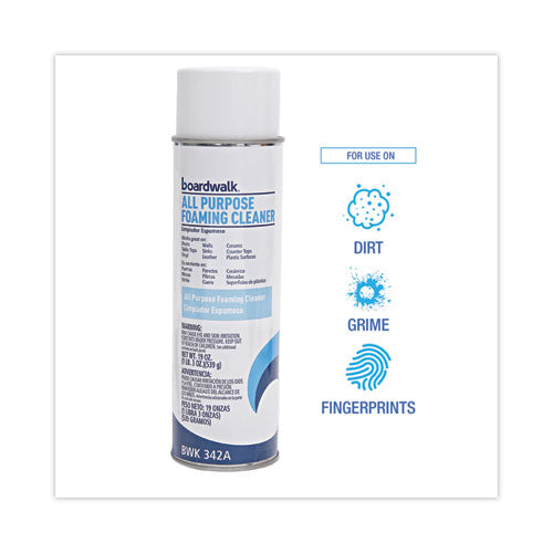 Image of Boardwalk® All-Purpose Foaming Cleaner with Ammonia, 19 oz Aerosol Spray, 12/Carton