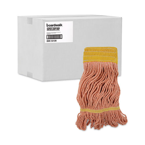 Image of Boardwalk® Super Loop Wet Mop Head, Cotton/synthetic Fiber, 5" Headband, Small Size, Orange, 12/carton