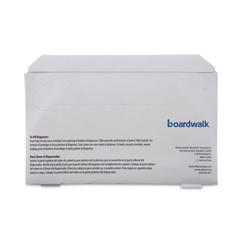Image of Boardwalk® Premium Half-Fold Toilet Seat Covers, 14.17 x 16.73, White, 250 Covers/Sleeve, 4 Sleeves/Carton