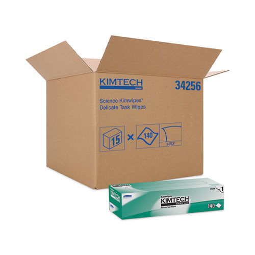 Image of Kimtech Kimwipes Delicate Task Wipers, 1-Ply, 14.7 x 16.6, Unscented, White, 144/Box, 15 Boxes/Carton
