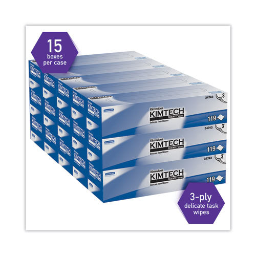Image of Kimtech Kimwipes Delicate Task Wipers, 3-Ply, 11.8 x 11.8, Unscented, White, 100/Box, 15 Boxes/Carton