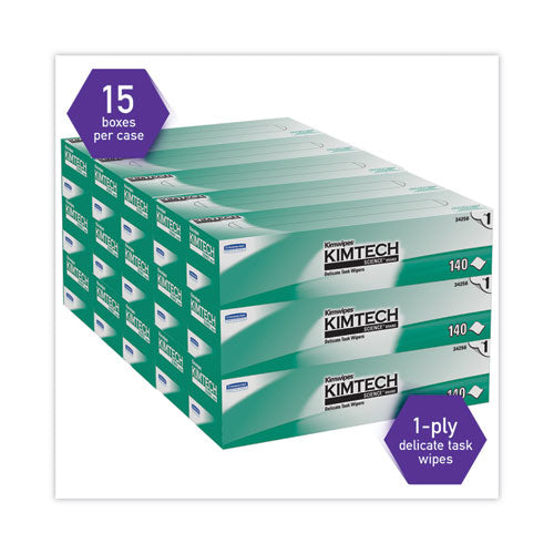 Image of Kimtech Kimwipes Delicate Task Wipers, 1-Ply, 14.7 x 16.6, Unscented, White, 144/Box, 15 Boxes/Carton