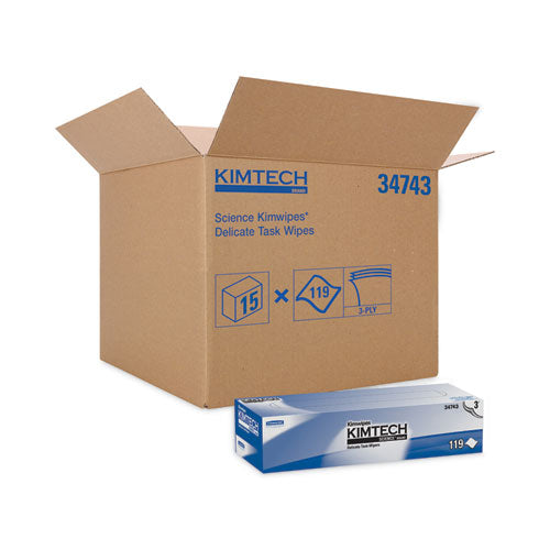 Image of Kimtech Kimwipes Delicate Task Wipers, 3-Ply, 11.8 x 11.8, Unscented, White, 100/Box, 15 Boxes/Carton