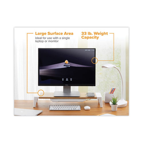Image of Bostitch® Wooden Monitor Stand with Wireless Charging Pad, 9.8" x 26.77" x 4.13", White
