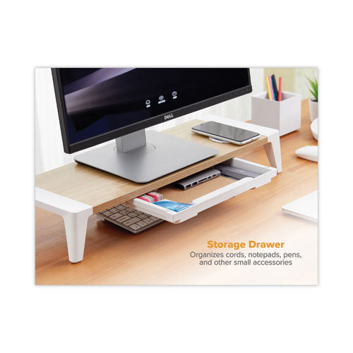 Image of Bostitch® Wooden Monitor Stand with Wireless Charging Pad, 9.8" x 26.77" x 4.13", White