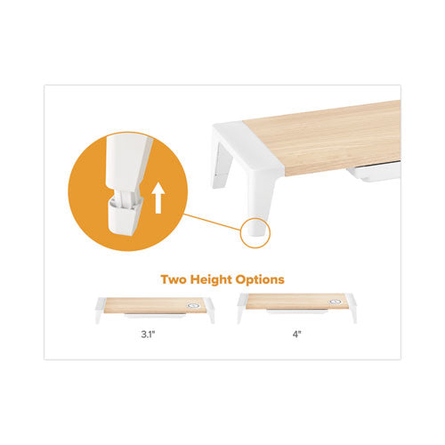 Image of Bostitch® Wooden Monitor Stand with Wireless Charging Pad, 9.8" x 26.77" x 4.13", White