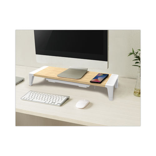 Image of Bostitch® Wooden Monitor Stand with Wireless Charging Pad, 9.8" x 26.77" x 4.13", White