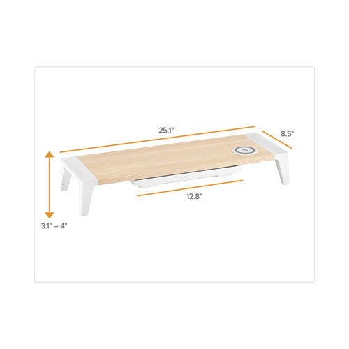 Image of Bostitch® Wooden Monitor Stand with Wireless Charging Pad, 9.8" x 26.77" x 4.13", White