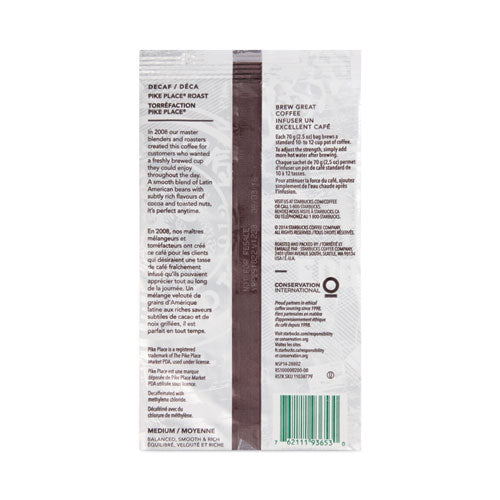 Image of Starbucks® Coffee, Pike Place Decaf, 2.7 oz Packet, 72/Carton