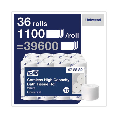 Image of Tork® Coreless High Capacity Bath Tissue, Septic Safe, 2-Ply, White, 1,100 Sheets/Roll, 36 Rolls/Carton