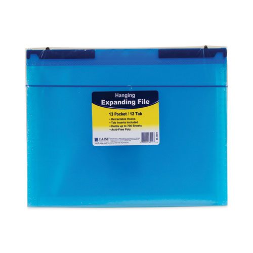 Image of C-Line® Expanding File with Hang Tabs, Pre-Printed Index-Tab Inserts, 12 Sections, 1" Capacity, Letter Size, 1/6-Cut Tabs, Blue
