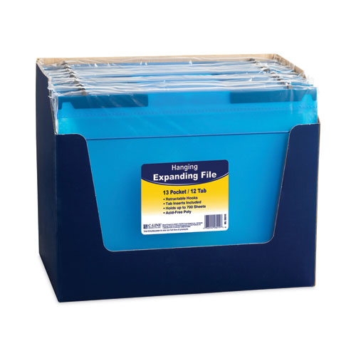 Image of C-Line® Expanding File with Hang Tabs, Pre-Printed Index-Tab Inserts, 12 Sections, 1" Capacity, Letter Size, 1/6-Cut Tabs, Blue
