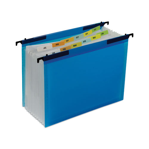 Image of C-Line® Expanding File with Hang Tabs, Pre-Printed Index-Tab Inserts, 12 Sections, 1" Capacity, Letter Size, 1/6-Cut Tabs, Blue