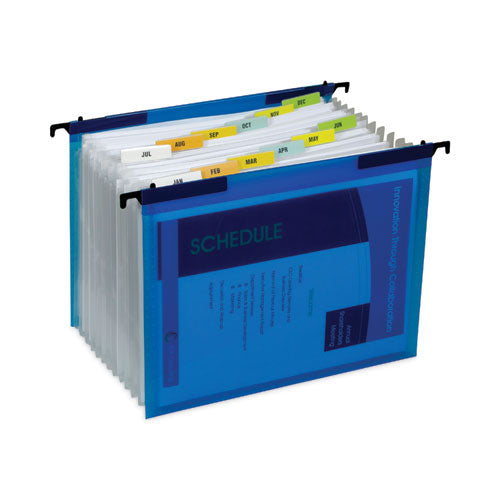 Image of C-Line® Expanding File with Hang Tabs, Pre-Printed Index-Tab Inserts, 12 Sections, 1" Capacity, Letter Size, 1/6-Cut Tabs, Blue