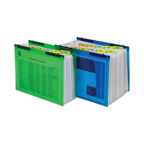 Image of C-Line® Expanding File with Hang Tabs, Pre-Printed Index-Tab Inserts, 12 Sections, 1" Capacity, Letter Size, 1/6-Cut Tabs, Blue