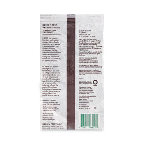 Image of Starbucks® Coffee, Pike Place Decaf, 2 1/2 Oz Packet, 18/box