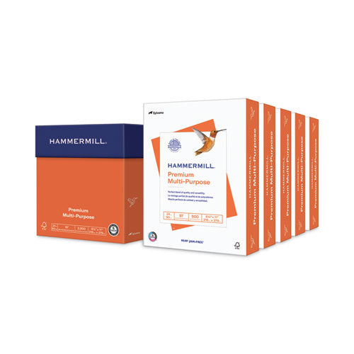 Image of Hammermill® Premium Multipurpose Print Paper, 97 Bright, 24 lb Bond Weight, 8.5 x 11, White, 500 Sheets/Ream, 5 Reams/Carton