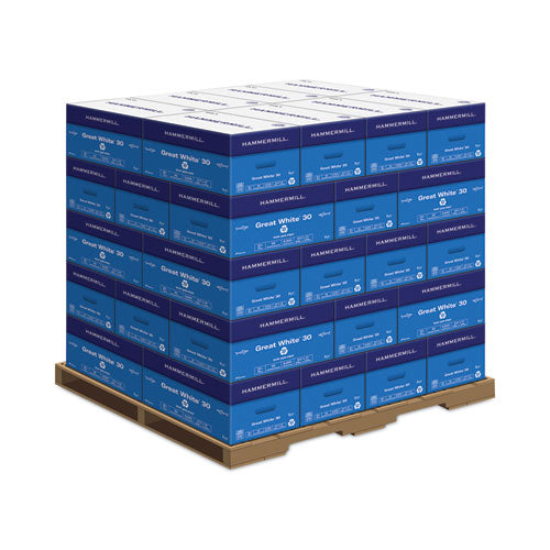 Image of Hammermill® Great White 30 Recycled Print Paper, 92 Bright, 20lb Bond Weight, 8.5 x 11, White, 500/Ream,10 Reams/Carton,40 Cartons/Pallet